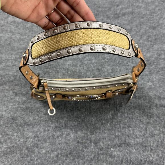 Vintage Guess Raffia Shoulder Bag Yellow Baguette Rhinestone Y2K 90s 2000s - Picture 5 of 14